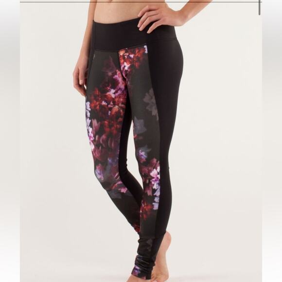 Lululemon women's size 6 wunder under color block leggings pants spring black mu - Picture 1 of 10